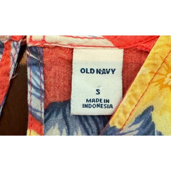 Old Navy Tank Top Small Hawaiian Floral Leaves Keyhole Summer Beach Lake House - Picture 2 of 8